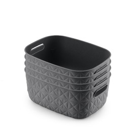 CURVER Softex 4x 4L Storage Baskets, 100 percent Recycled Material, Lightweight, For Bathroom, Living Room, Kitchen, Dark Grey