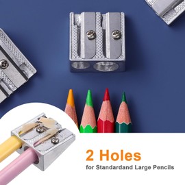 Metal Pencil Sharpeners Silver Double Hole Alloy Manual Pocket Pencil Sharpeners, 24Pcs Metal Pencil Sharpener with 2 Holes, Manual Twin Metal Dual Pencil Sharpeners Double Holes Pencil Sharpeners
