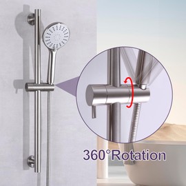 HAMOLER Wall Mount Shower Slide Bars with Handheld Shower Head Sliding Bars Handheld Shower Head with 59-inch Hose, Brushed Nickel