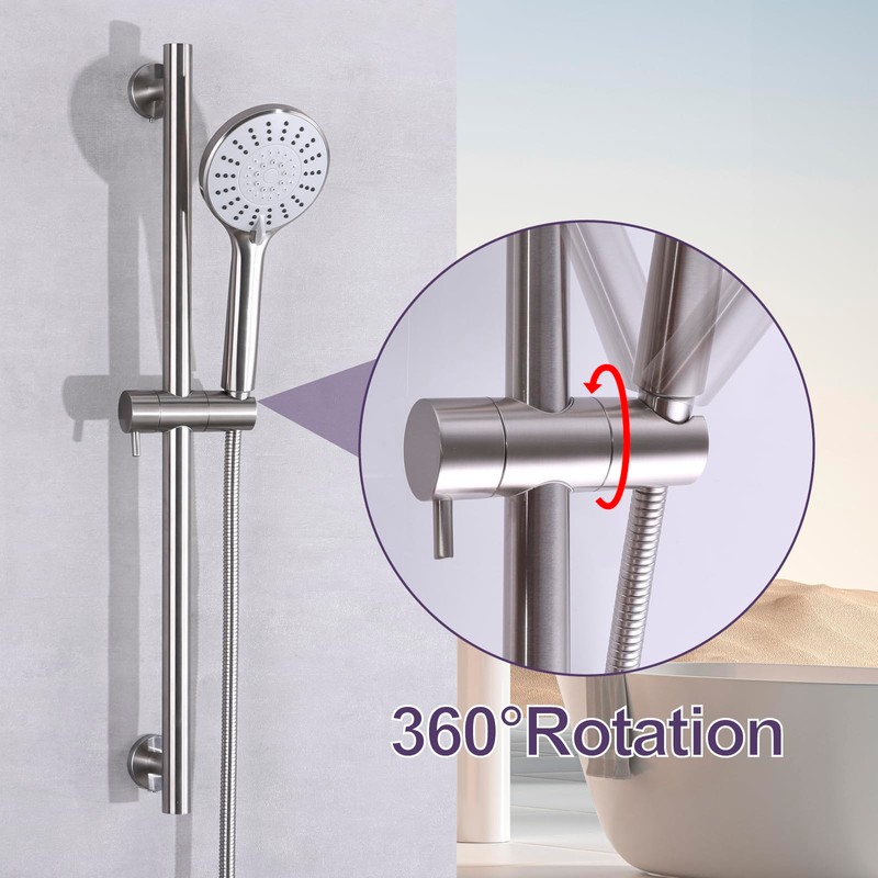 HAMOLER Wall Mount Shower Slide Bars with Handheld Shower Head