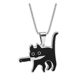 TENDER LIHOME Collar Dije Kawaii Gato Killer Asesino Negro Acero Inoxidable Unisex para Hombre y Mujer