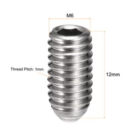 sourcing map Ball Point Set Screws, M6 x 12mm 304 Stainless Steel Metric Spring Hex Socket Screw 20pcs