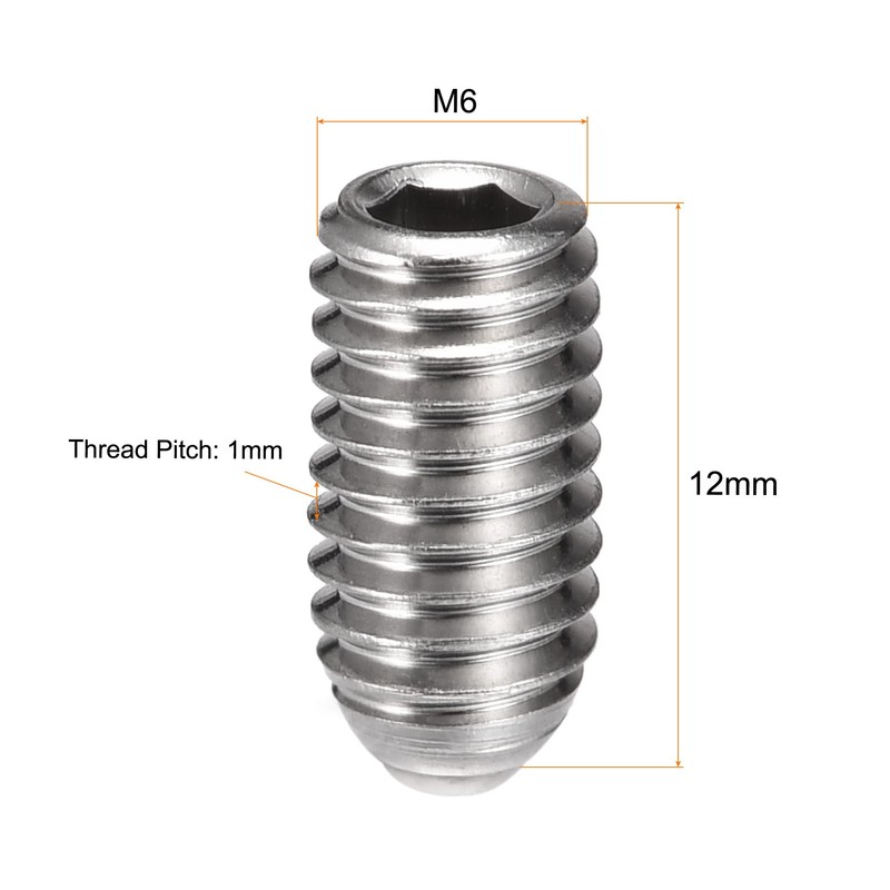 sourcing map Ball Point Set Screws, M6 x 12mm 304