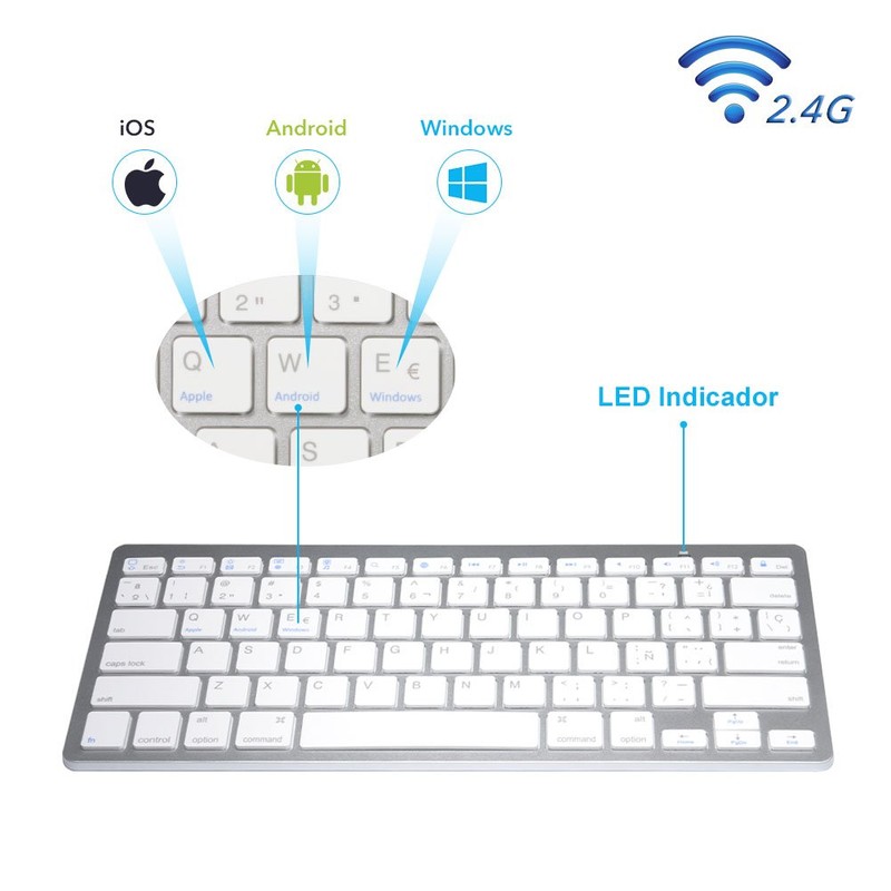 Teclado Español, 78 Teclas Teclado Inalámbrico Ultradelgado Bluetooth Inalámbrico Español