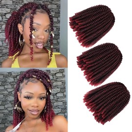 8 Inch Burgundy Spring Twist Hair for Black Women - 90 Strands Spring Twist Crochet Hair for Distressed Soft Locs (90stands Ombre Burgundy)