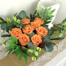 MACTING Artificial Flower Roses, 30pcs Real Touch Fake Foam Roses with Stems for DIY Bouquets Wedding Party Baby Shower Home Decoration (Orange)