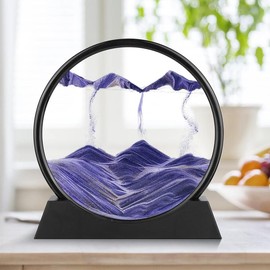 Round Glass Dynamic Sand Art Design Decoration, Flowing Sand Painting Frame for Home Decor, Living Room Decor, Home and Office Decoration, Bedroom Decor, Summer Gift Ideas - Color: Purple, Specification: 12inch 1 Count