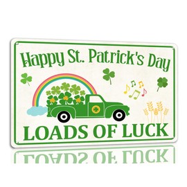 Generic Happy St Patrick's Day Tin Sign Loads Of Luck Metal Signs Irish Holiday Decor Green Shamrock Lucky Clover Wall Hanging Decorations For Home Kitchen Office 8x12 Inch