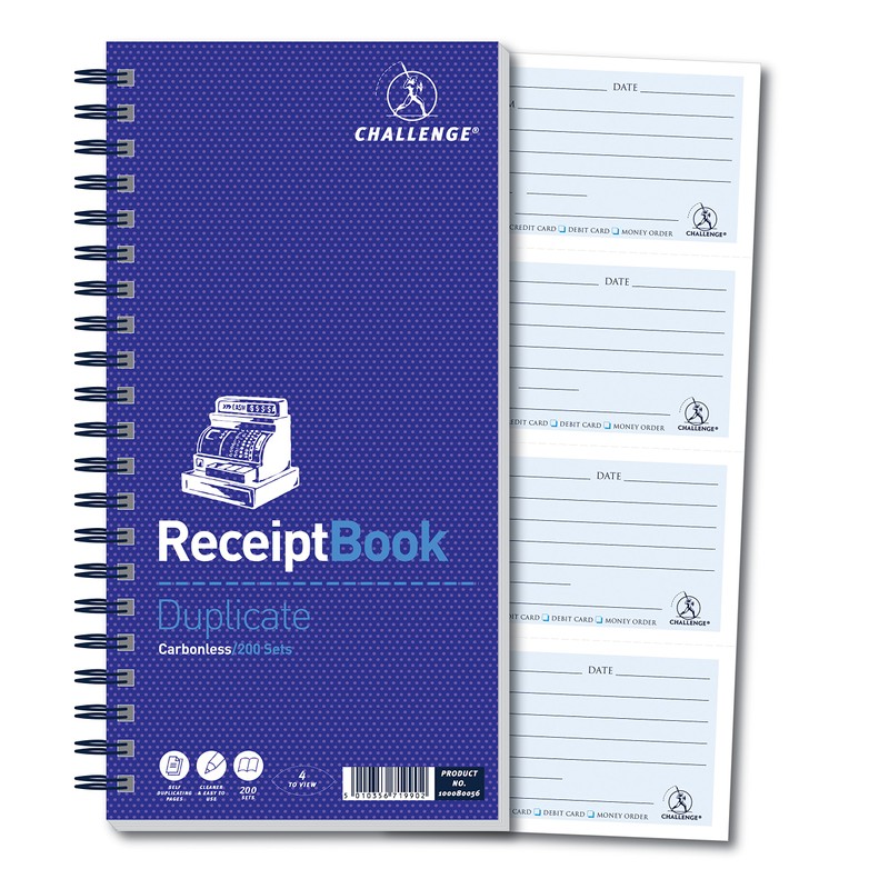 Challenge 280 x 141 mm Wirebound Receipt Book, 200 Sets,