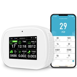 18-in-1 Smart Air Quality Monitor - Indoor WiFi Air Quality Detector with Dual Chip, Real-Time for AQI, CO2, PM2.5, PM1.0, PM10, TVOC, HCHO, Time Display, Temperature & Humidity with APP (White-Black)
