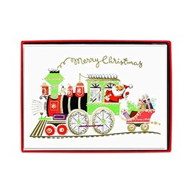 Graphique Santa Train Holiday Cards - Pack of 15 Cards with Envelopes - Christmas Greetings - Glitter and Gold Foil Accents - Boxed Set - 4.75" x 6.625"