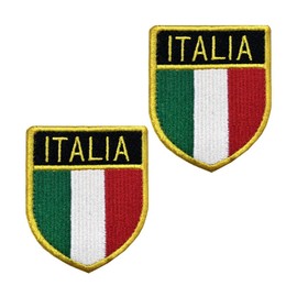 2 PCS Italia Shield Flag Patch Embroidered Applique Hook and Loop Italia Italy National Emblem Patch for Backpacks,Armband,Coat,Clothes,Pouch,Helmets,Biker,Hats,Pants,Jeans,Jacket(Gold)