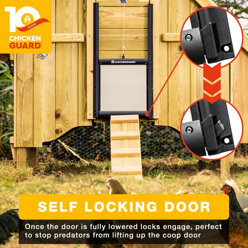 ChickenGuard Self-Locking Predator-Proof Chicken Coop Door for Hen-House, Chicken Run,