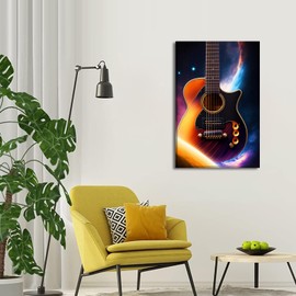 YONICA Guitar Music Canvas Wall Art for Home Office Decor - Abstract Guitar Modern Musical Instruments Cool Wall Pictures Print On Canvas HD Giclee Artwork Ready to Hang 18"x24"(45x60cm)