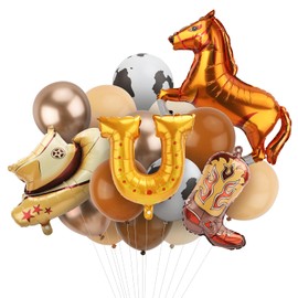 22pcs Western Themed Party Balloons, Large Cowboy Hat & Boot Balloons Cowboy Party Decoration Horse Foil Horseshoe Rodeo Balloons for Cowgirl Cowboy Theme Party Birthday Supplies