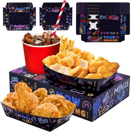 Rzoklot 48 PCS Movie Night Party Supplies- 24 Snack Boxes + 24 Food Trays - Movie Home Theater Disposable Paper Snack Holder for Family Gatherings