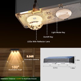 RGB Solar Fence Light, 10 Colors Outdoor Lighting Set, 2 Modes Solar Powered LED Lights, IP65 Waterproof Solar Wall Lights, Screw Wall Mount Step Light, Auto On Off Dusk to Dawn Deck Light