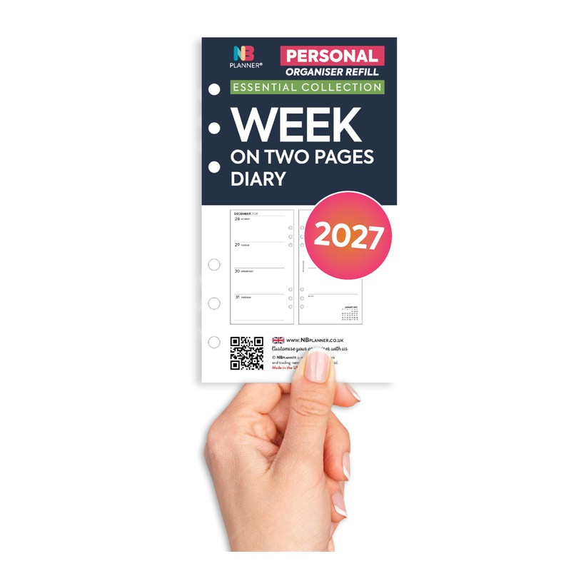 2027 Week on Two Pages Diary Refill Compatible with Filofax