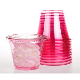 Golden Apple, 9oz-50sets Pink Red Plastic Cups with Clear Flat no Hole lids…