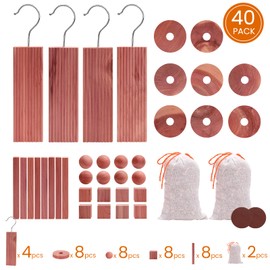 Homode Cedar Blocks for Clothes Storage, Set of 40, Cedar Chips for Closets and Drawers, Aromatic Cedar Wood Balls and Cedar Sachets, Cedar Closet Freshener