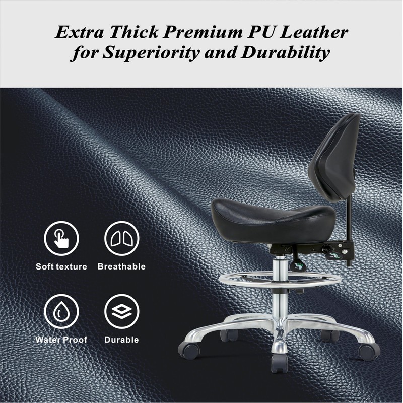 Saddle Chair Rolling Saddle Stool with Back Support, Esthetician Chair