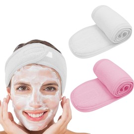 Pack of 2 Cosmetic Headband Terry Cloth Hair Protection Band with Velcro Fastening for Cosmetic Treatments Hair Protection for Make-Up, Sports, Yoga