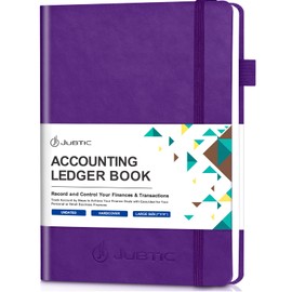 JUBTIC Hardcover Accounting Ledger Book (7x10″) - Bank Accounting Log for Small Business Bookkeeping & Personal Use - Account Tracker Notebook Track Accounts, Deposit, Expenses & Balance - Very Peri