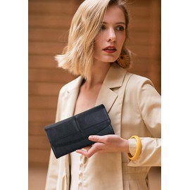 Wallets for Women Large Capacity Genuine Leather Ladies Clutch Wallet Card Organizer Women's Purse (Black)