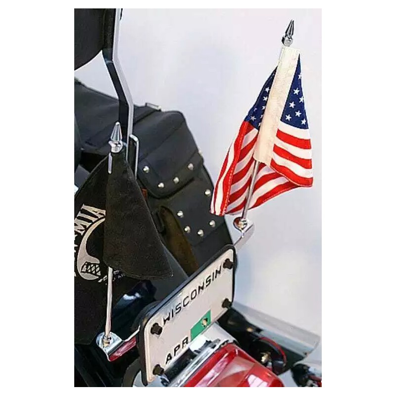 Rivco Motorcycle Harley Cruiser License Plate Mounted Double Flag Holder