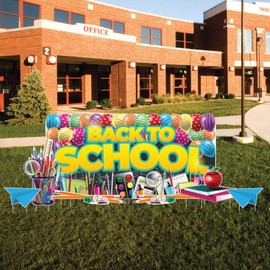VictoryStore Welcome Back To School Yard Sign, 36x72 Inches, 7 Sign Set, VictoryStore Oversized EZ Yard Cards, Includes Stakes