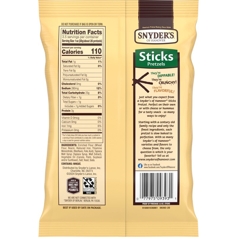 Snyder's of Hanover Pretzel Sticks, 3.5 Ounce (Pack of 8)