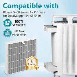 Harebery 6 Pack 5400 Series ComboFilter Replacement, Compatible with BLUEAIR 5440i, 5410i Purifiers, H13 True HEPA +Activated Carbon 2-in-1 Filter