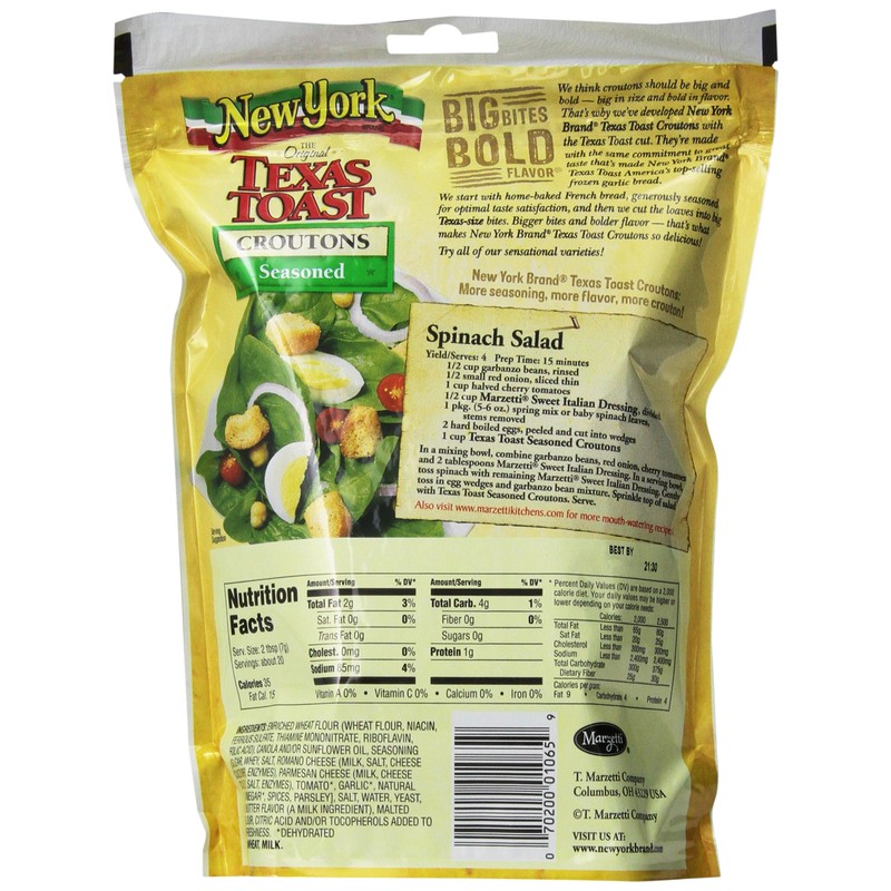 New York Texas Toast Croutons Seasoned, 5-Ounce Bags (Pack of