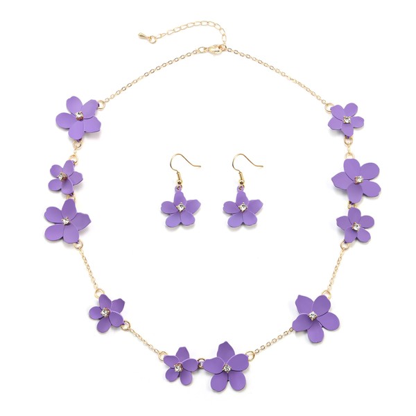 Flyonce Flower Choker Necklace for Wedding Bridal Bridesmaids,Purple Enamel Floral