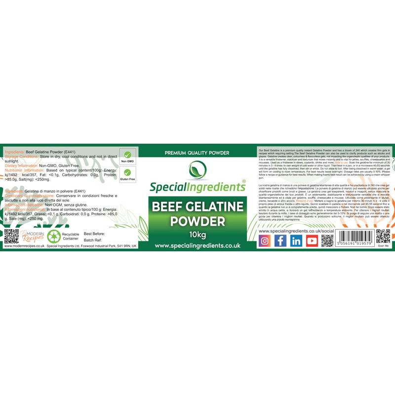 Beef Gelatine Powder 240 Bloom Unflavoured Stabiliser Gelling Aerating Agent