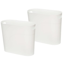 ROYFACC Small Trash Can Plastic Bathroom Wastebasket 3.2 Gallon Slim Garbage Container Bin with Handle for Home Kitchen Bathroom Bedroom Office, 2 Pack (White)