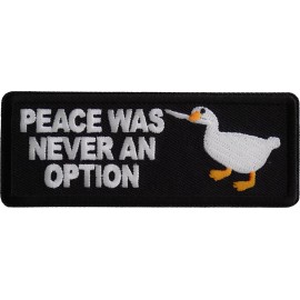 Ivamis Peace Was Never an Option Duck with Knife Iron on Patch- 4x1.5 inch - P7192