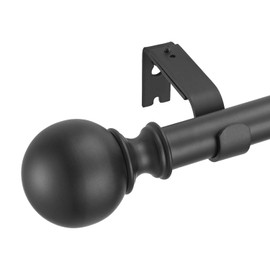 Kemmie 1" Classic Window Curtain Rod with Round Finials Simple Single Telescoping Drapery Rod, 36-72", Matted Black