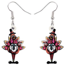 WEVENI Acrylic Fall Thanksgiving Pumpkin Turkey Earrings Anime Chicken Dangle Drop Fashion Jewelry For Women Girls Gift (Brown)