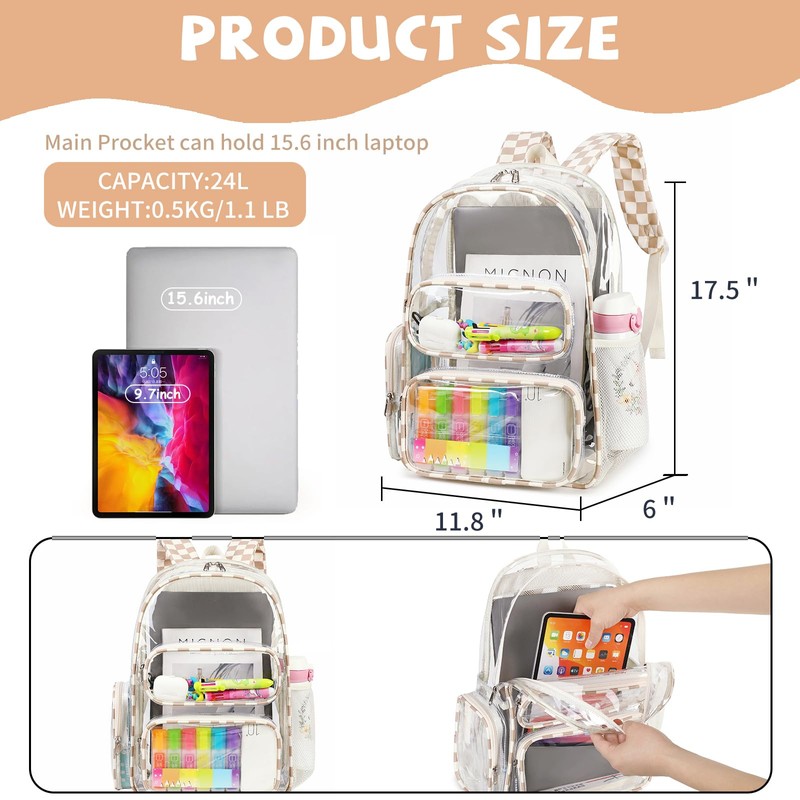 CAMTOP Clear Backpack Heavy Duty Transparent Bag See Through BookBag
