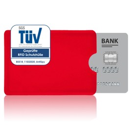 RFID protective case, TÜV tested, NFC blocker, credit card, bank EC card shielding, red, 90 x 63 mm, rfid wallet
