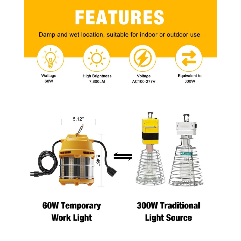 JC-LGL 60W LED Temporary Work Lights - Construction Lighting Temp