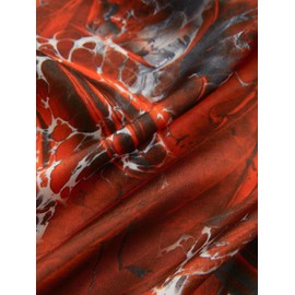 Neptune Marbling Women's Silk Square Scarf – Hand-Designed Marbled Print, Red, Black & White