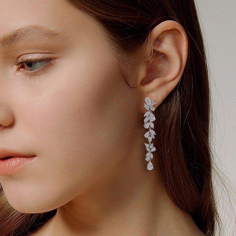 HAISWET Wedding Leaf Dangle Dangling Earrings for Women Bridal Statement