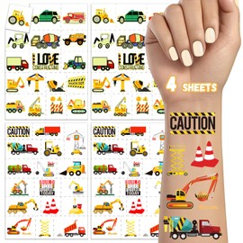 TatoYard Birthday Goody Bag Stuffers Temporary Tattoo Kids, (Glow + Metallic Glitter) Tattoos Stickers, Kids Party Favors Party Decorations Supplies bulk (Construction)