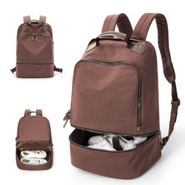 Gym Backpack for Women Men with Expandable Shoe Compartment, Mini Foldable Outdoor Weekender Hiking Bag Sports Backpack for Swimming Fitness Yoga Dancing, Blue Brown