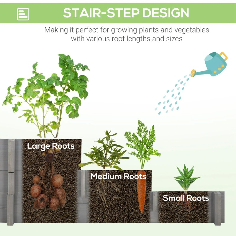 3 Tier Elevated Wood Flower Box Gray Raised Garden Bed