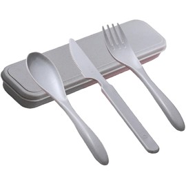 Reusable Travel Utensils with Case, Wheat Straw Portable Plastic Fork Spoons Knife Tableware, Eco-Friendly BPA Free Camping Cutlery for Lunch Box Accessories Work Picnic or Daily Use (Gray)