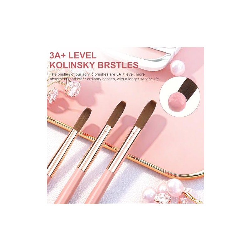 3Pcs Pinceles para Uñas Acrílicas, Brochas Acrílicas Para Uñas, Cepillos