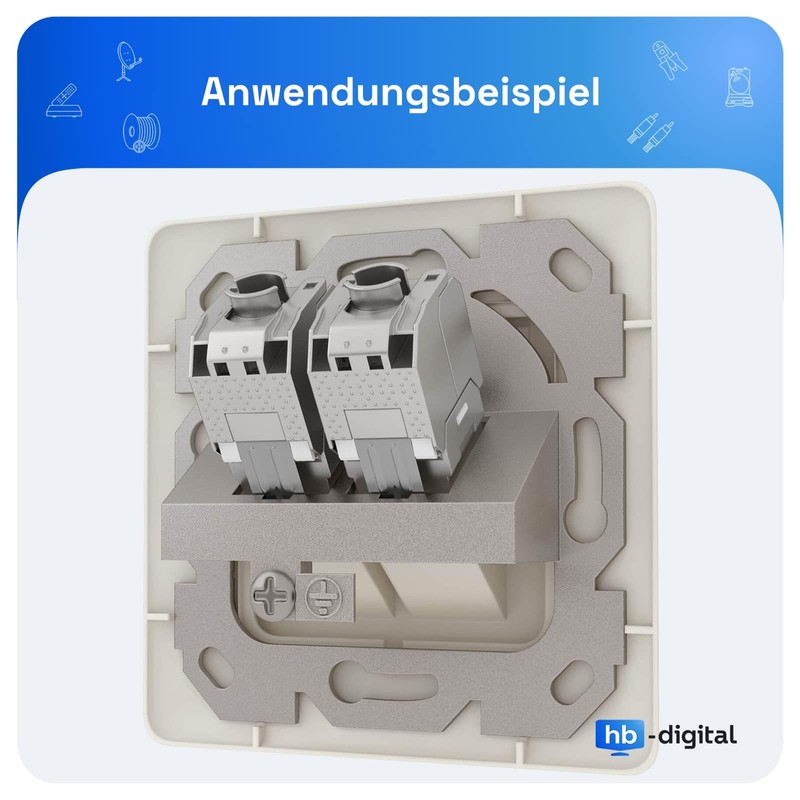hb-digital 2-Port CAT 6a Flush-Mounted Network Socket RAL9010 + 2x